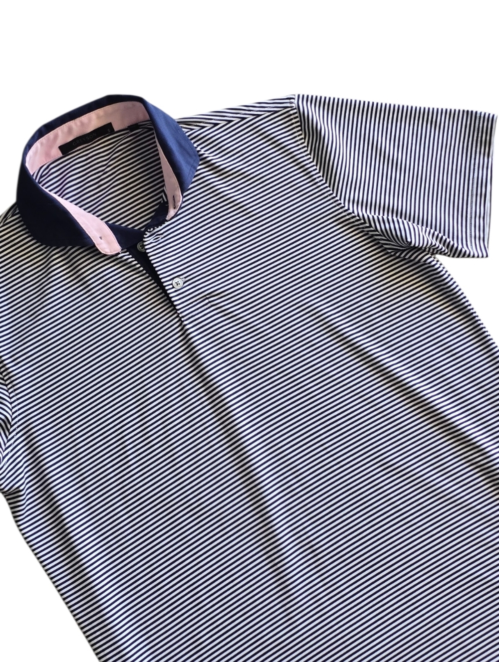 Greyson Mens Small Navy Blue & White Striped Polo Golf Stretch Performance Shirt
